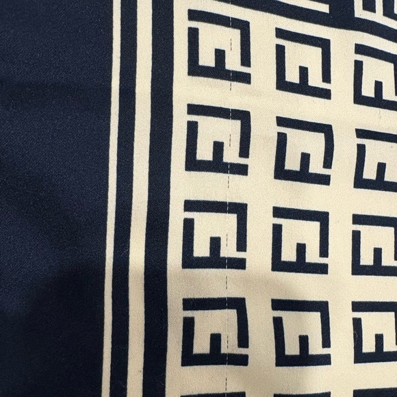 Vintage Designer Inspired Silk Feel Scarf Navy Blue Zucca Square Made in Italy - Picture 7 of 11